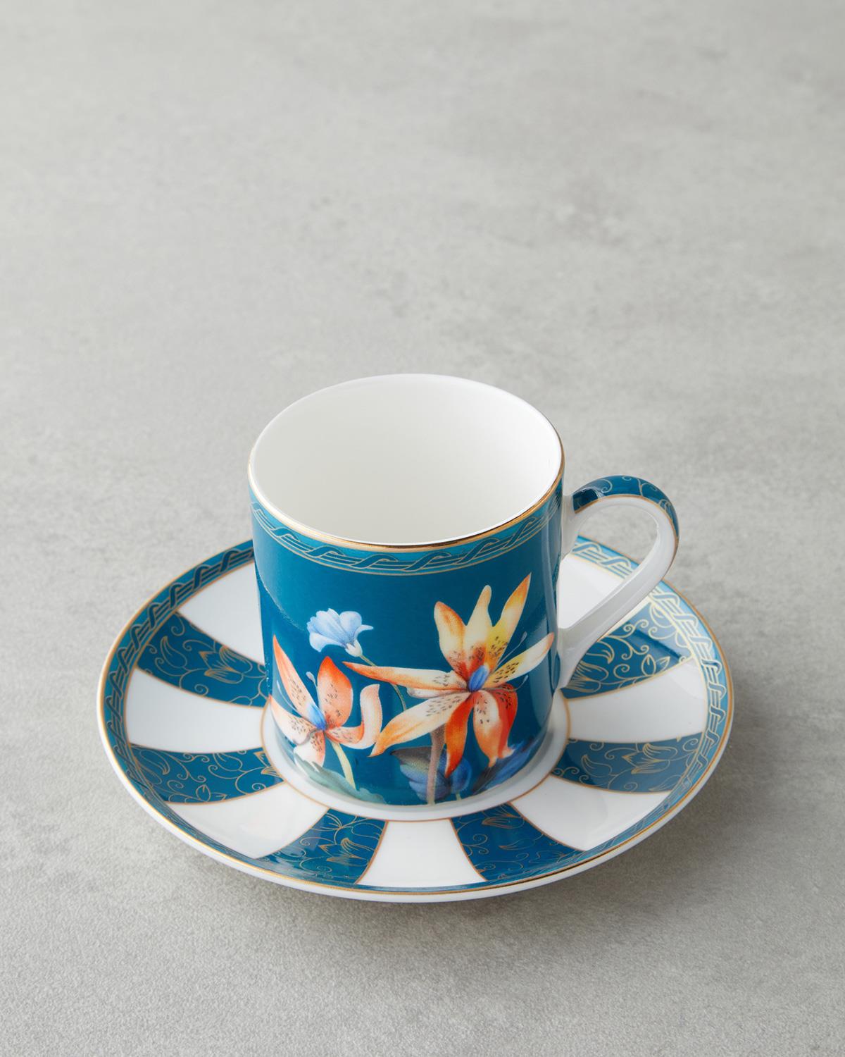 Premium New Bone China Espresso Cup Saucer Set 4 Piece Blue