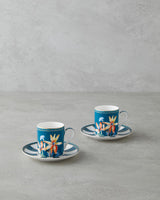 Premium New Bone China Espresso Cup Saucer Set 4 Piece Blue