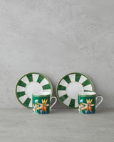 Premium New Bone China Coffee Cup Set 4 Piece Green Elegant