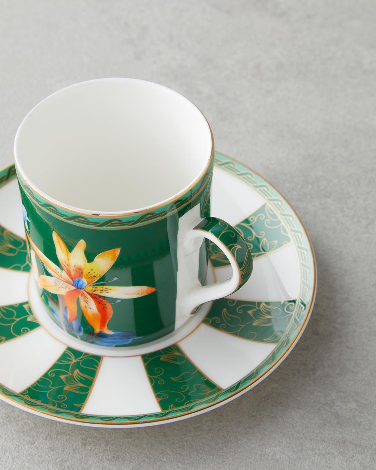 Premium New Bone China Coffee Cup Set 4 Piece Green Elegant