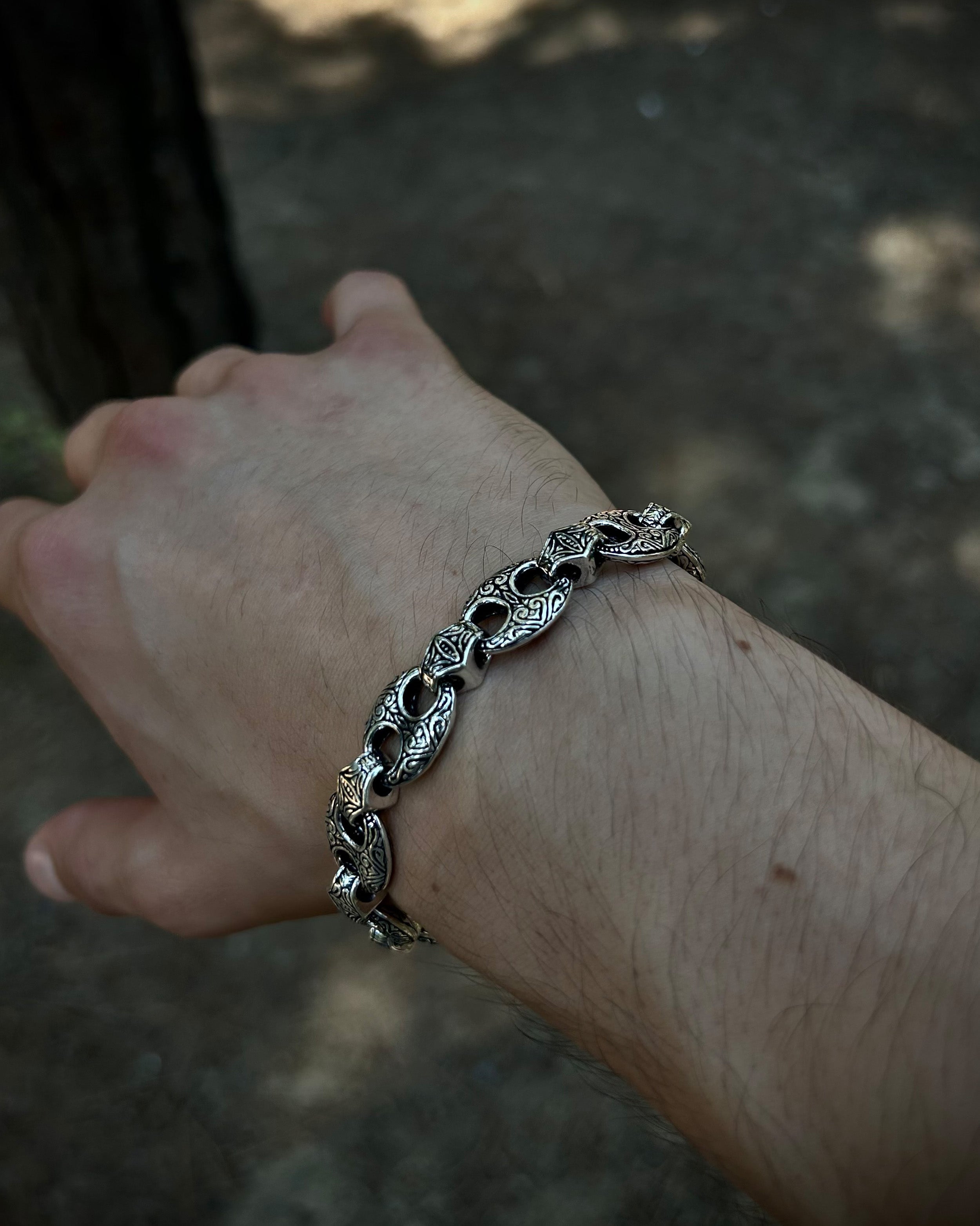 Sterling Silver Chain Bracelet - Heavy Old School Engraved Design