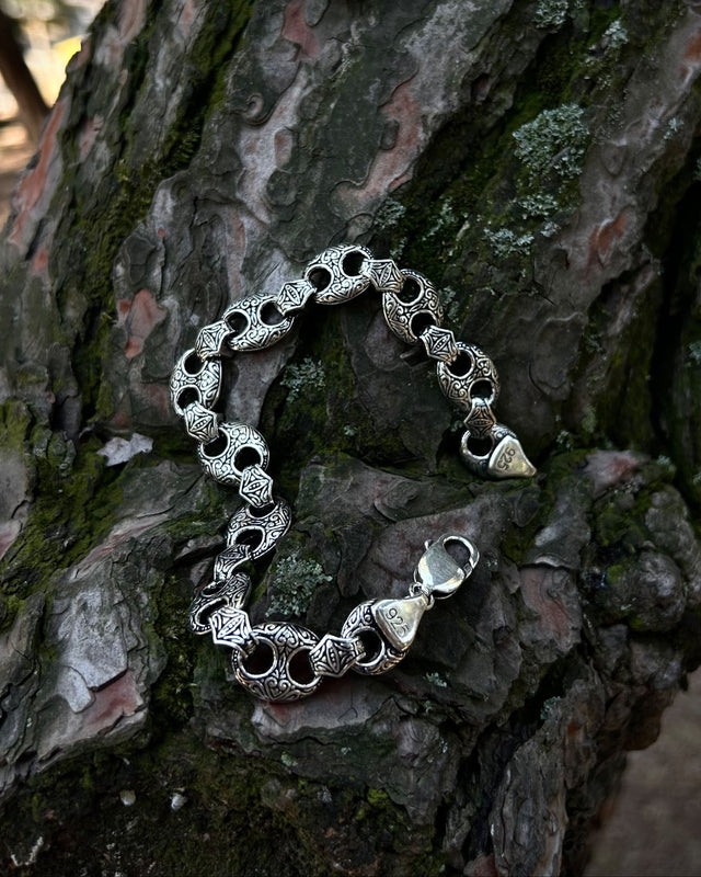 Sterling Silver Chain Bracelet - Heavy Old School Engraved Design