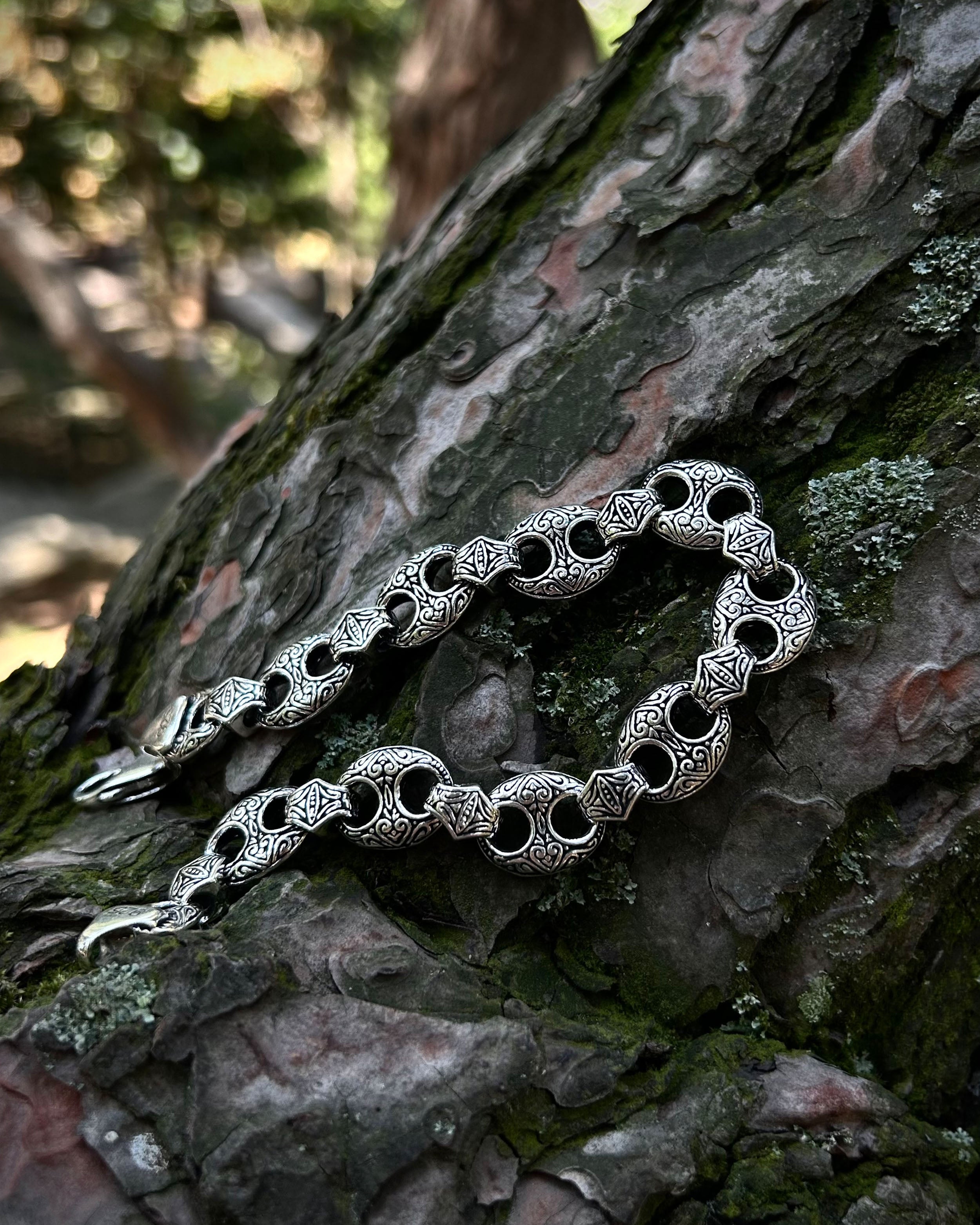 Sterling Silver Chain Bracelet - Heavy Old School Engraved Design