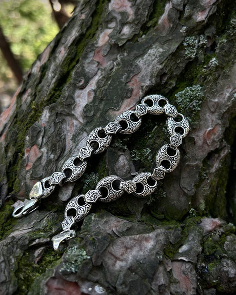 Sterling Silver Chain Bracelet - Heavy Old School Engraved Design
