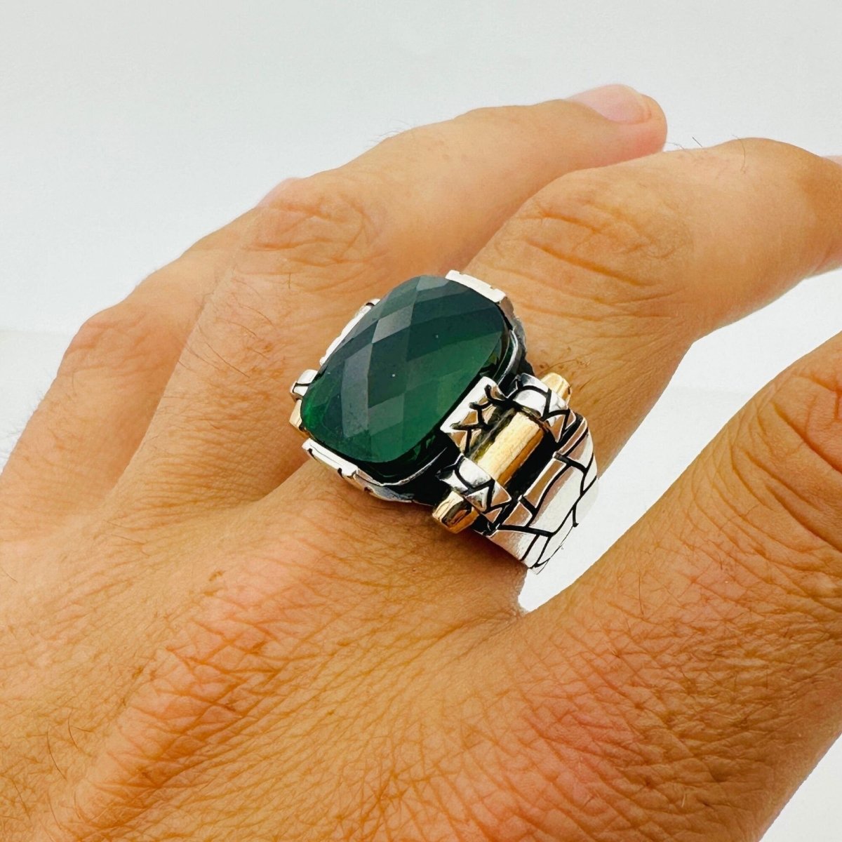 Emerald Silver Handmade Men's Ring