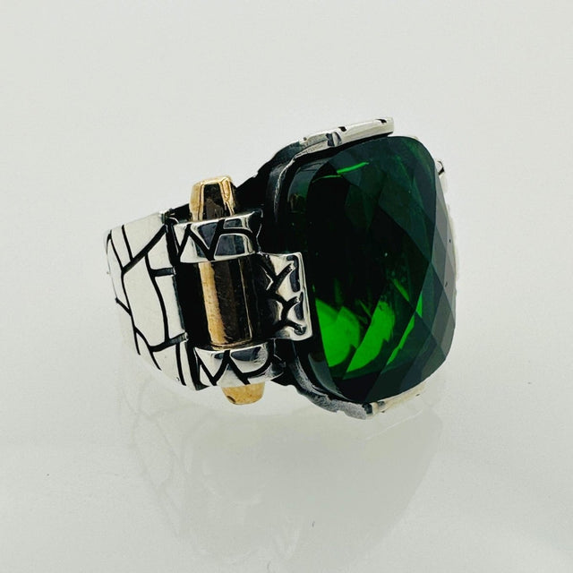 Emerald Silver Handmade Men's Ring