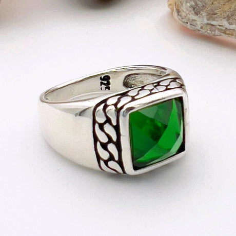 Emerald Squared Stone Ring Men