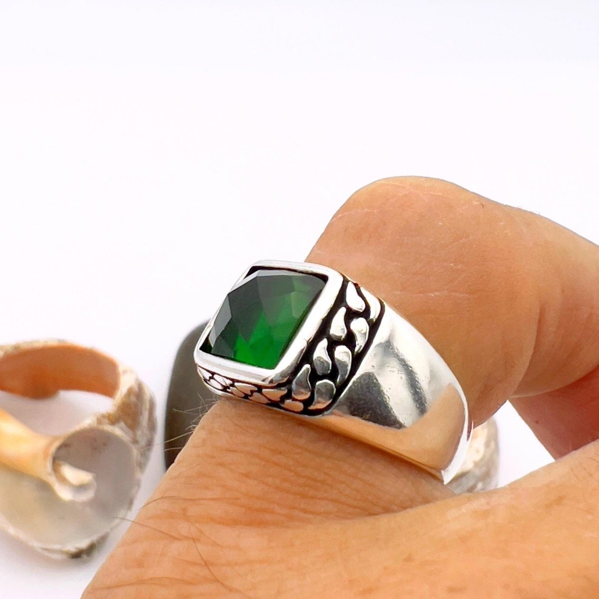 Emerald Squared Stone Ring Men