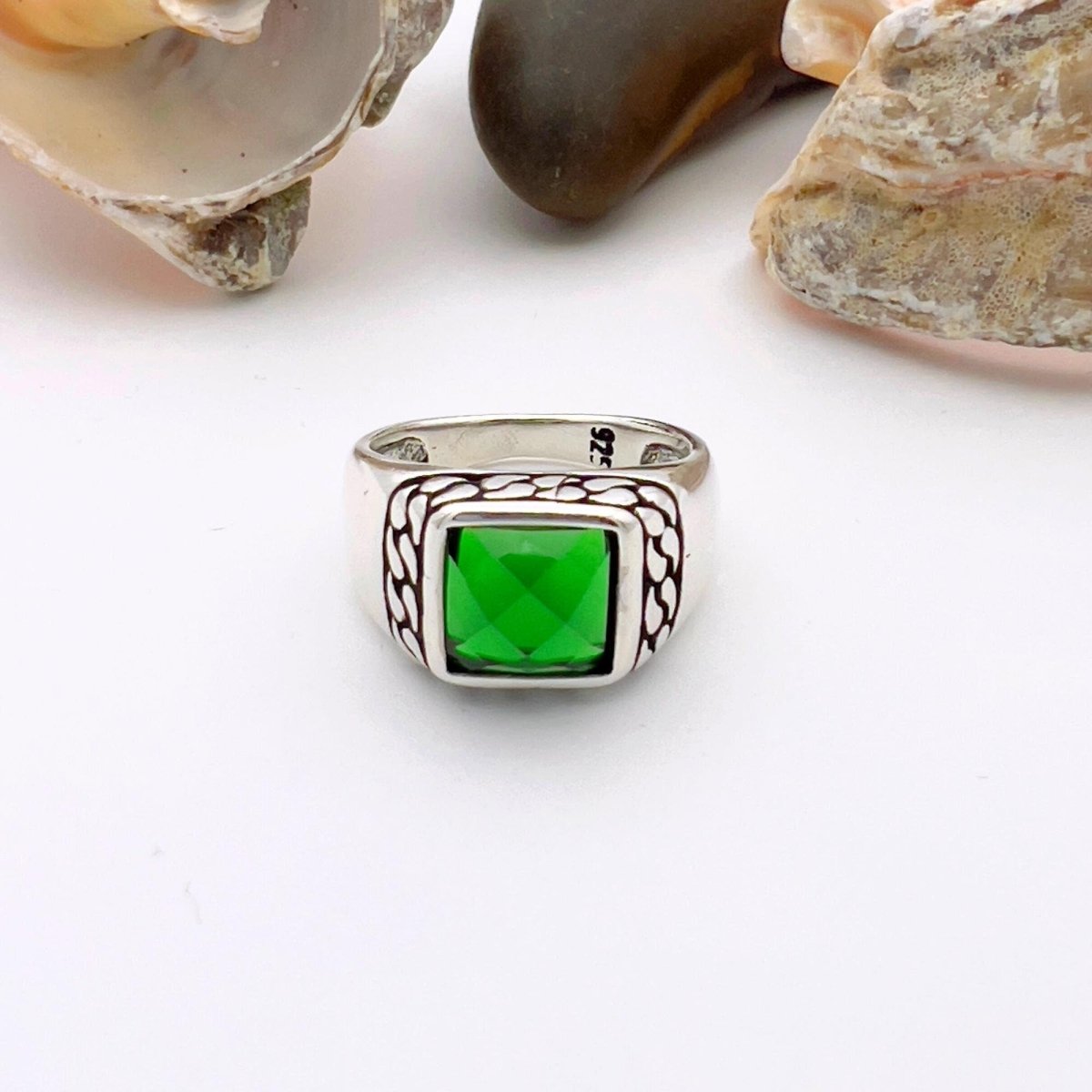 Emerald Squared Stone Ring Men