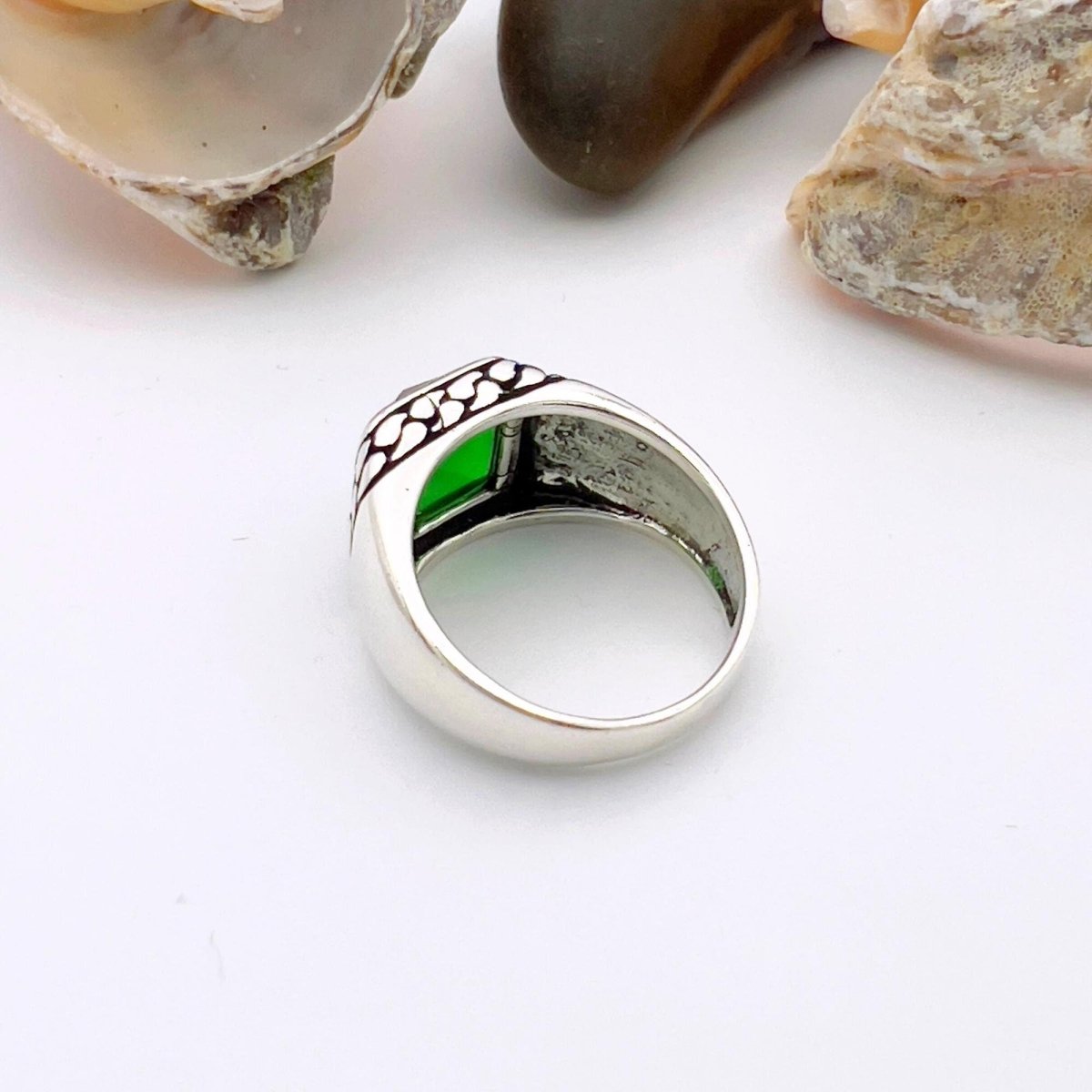 Emerald Squared Stone Ring Men