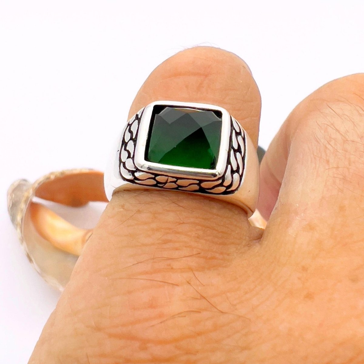 Emerald Squared Stone Ring Men