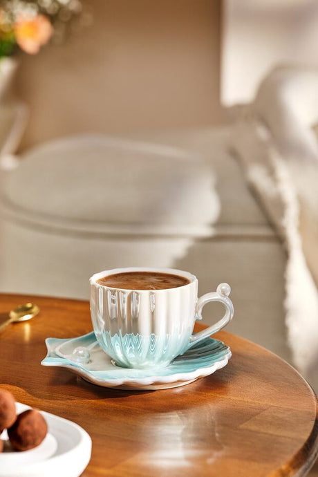 Emsan Luxury Oyster Blue Porcelain Demitasse Set - 2 Cups, 90ml Each - TryAladdin