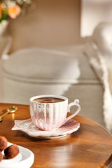 Emsan Premium Porcelain Turkish Coffee Cup Set - Pink Oyster Design - 2 - Cup 90ml Set - TryAladdin