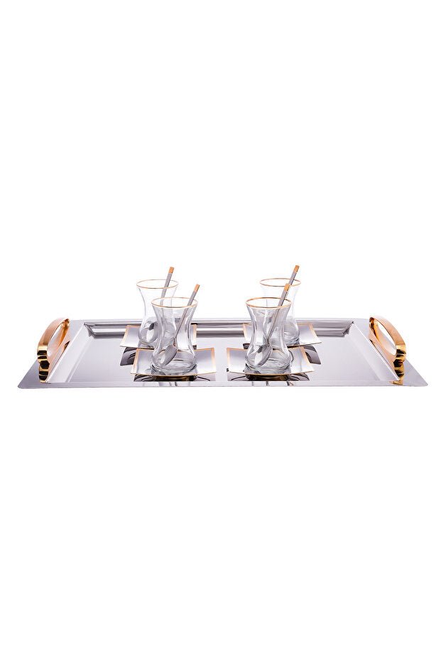 Emsan Professional Gold Trim Porcelain Tea Set - 19 - Piece Set - TryAladdin