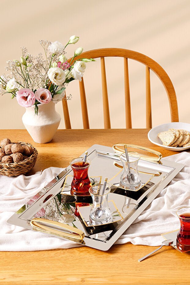 Emsan Professional Gold Trim Porcelain Tea Set - 19 - Piece Set - TryAladdin