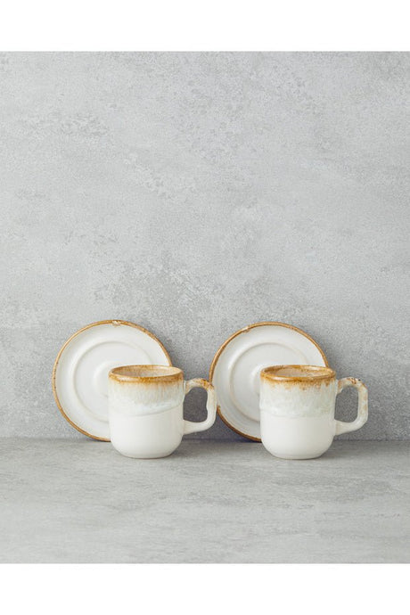 English Home Alicent Ceramic Double Coffee Cup Set - 4 - Piece 150ml Cream - TryAladdin