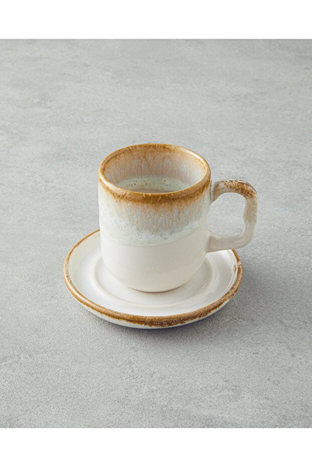 English Home Alicent Ceramic Double Coffee Cup Set - 4 - Piece 150ml Cream - TryAladdin