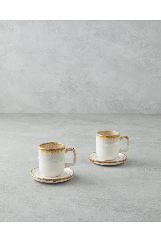 English Home Alicent Ceramic Double Coffee Cup Set - 4 - Piece 150ml Cream - TryAladdin
