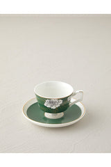English Home Evelina Premium New Bone China Coffee Cup & Saucer Set - 4 Piece, 90ml Capacity, Dark Green - TryAladdin