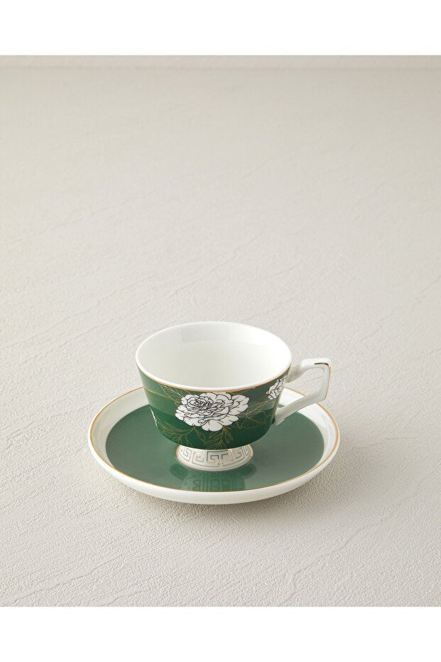 English Home Evelina Premium New Bone China Coffee Cup & Saucer Set - 4 Piece, 90ml Capacity, Dark Green - TryAladdin