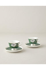 English Home Evelina Premium New Bone China Coffee Cup & Saucer Set - 4 Piece, 90ml Capacity, Dark Green - TryAladdin