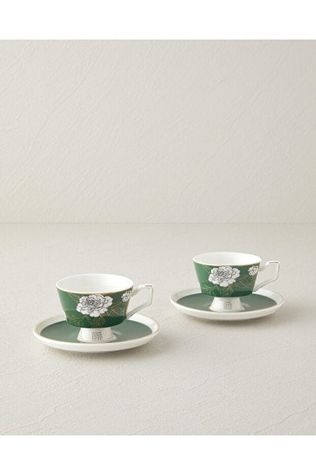 English Home Evelina Premium New Bone China Coffee Cup & Saucer Set - 4 Piece, 90ml Capacity, Dark Green - TryAladdin