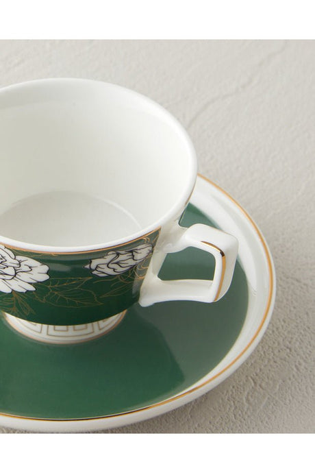 English Home Evelina Premium New Bone China Coffee Cup & Saucer Set - 4 Piece, 90ml Capacity, Dark Green - TryAladdin