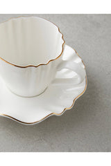 English Home Lumen Premium New Bone China 12 - Piece Coffee Cup Set - White Gold - 90ml - TryAladdin