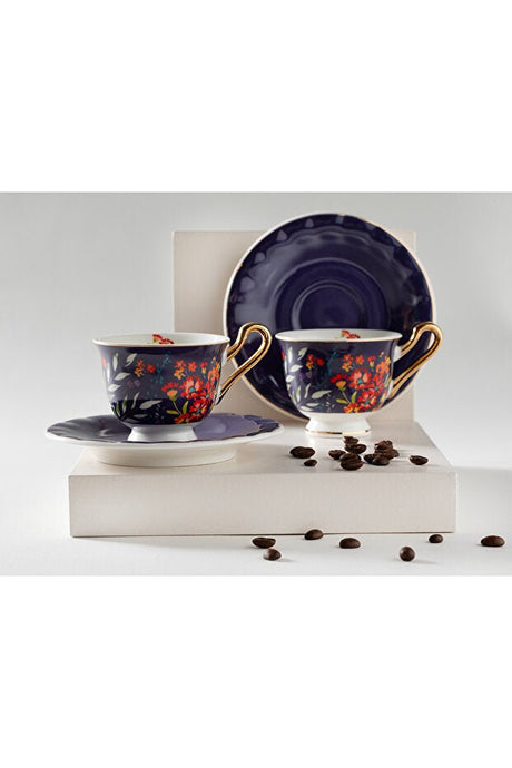 English Home Miranda Premium New Bone China Coffee Cup Set - 2 Person, Navy Blue - TryAladdin