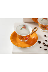 English Home Miranda Premium New Bone China Turkish Coffee Cup Set - 90ml, 4 Piece Orange - TryAladdin