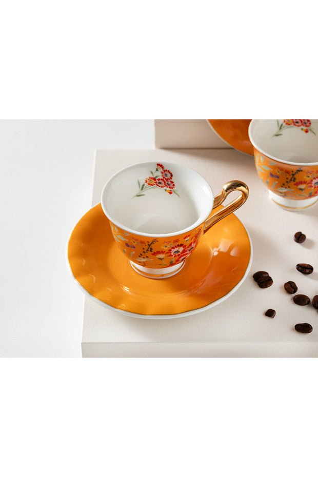 English Home Miranda Premium New Bone China Turkish Coffee Cup Set - 90ml, 4 Piece Orange - TryAladdin