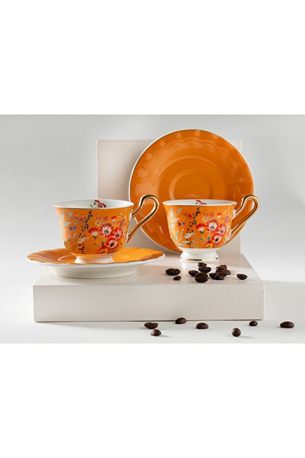 English Home Miranda Premium New Bone China Turkish Coffee Cup Set - 90ml, 4 Piece Orange - TryAladdin