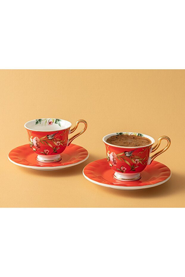English Home Premium Red Porcelain Coffee Cup Set - 2x90ml - TryAladdin