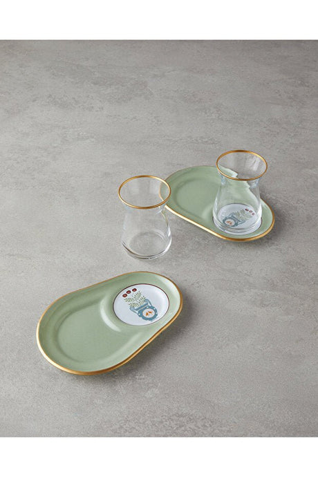 English Home Professional Retro Glass Tea Set - 4 Piece, 130ml Green - Gold - TryAladdin