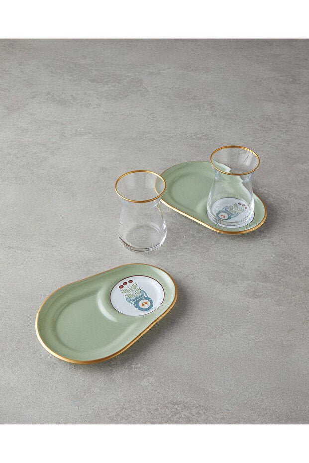 English Home Professional Retro Glass Tea Set - 4 Piece, 130ml Green - Gold - TryAladdin