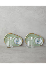 English Home Professional Retro Glass Tea Set - 4 Piece, 130ml Green - Gold - TryAladdin