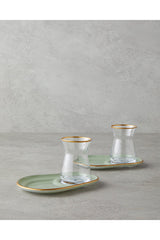 English Home Professional Retro Glass Tea Set - 4 Piece, 130ml Green - Gold - TryAladdin