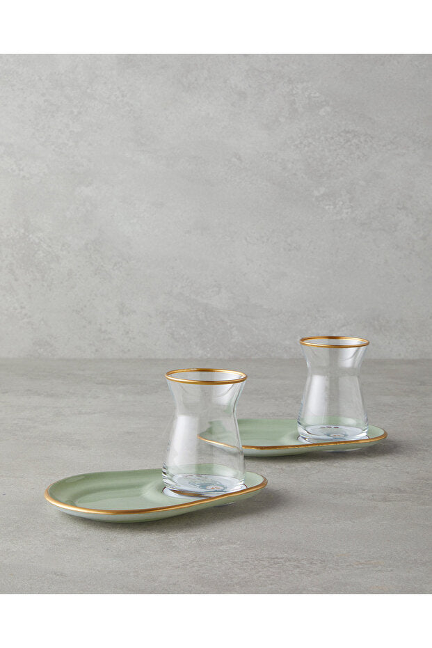 English Home Professional Retro Glass Tea Set - 4 Piece, 130ml Green - Gold - TryAladdin