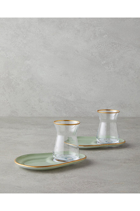 English Home Professional Retro Glass Tea Set - 4 Piece, 130ml Green - Gold - TryAladdin