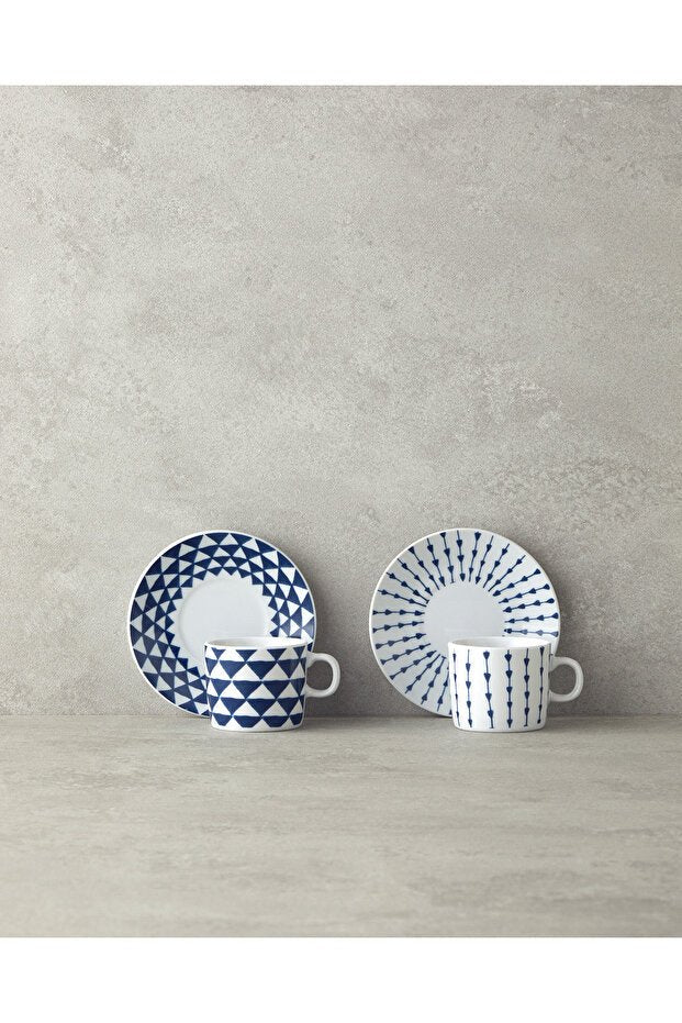 English Home Trin Collection Professional Porcelain Coffee Cup Set - Navy Blue - 4 - Piece - TryAladdin