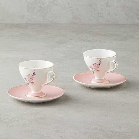Valentina Premium New Bone China Pink Coffee Cup Set 4 Piece / 80ml