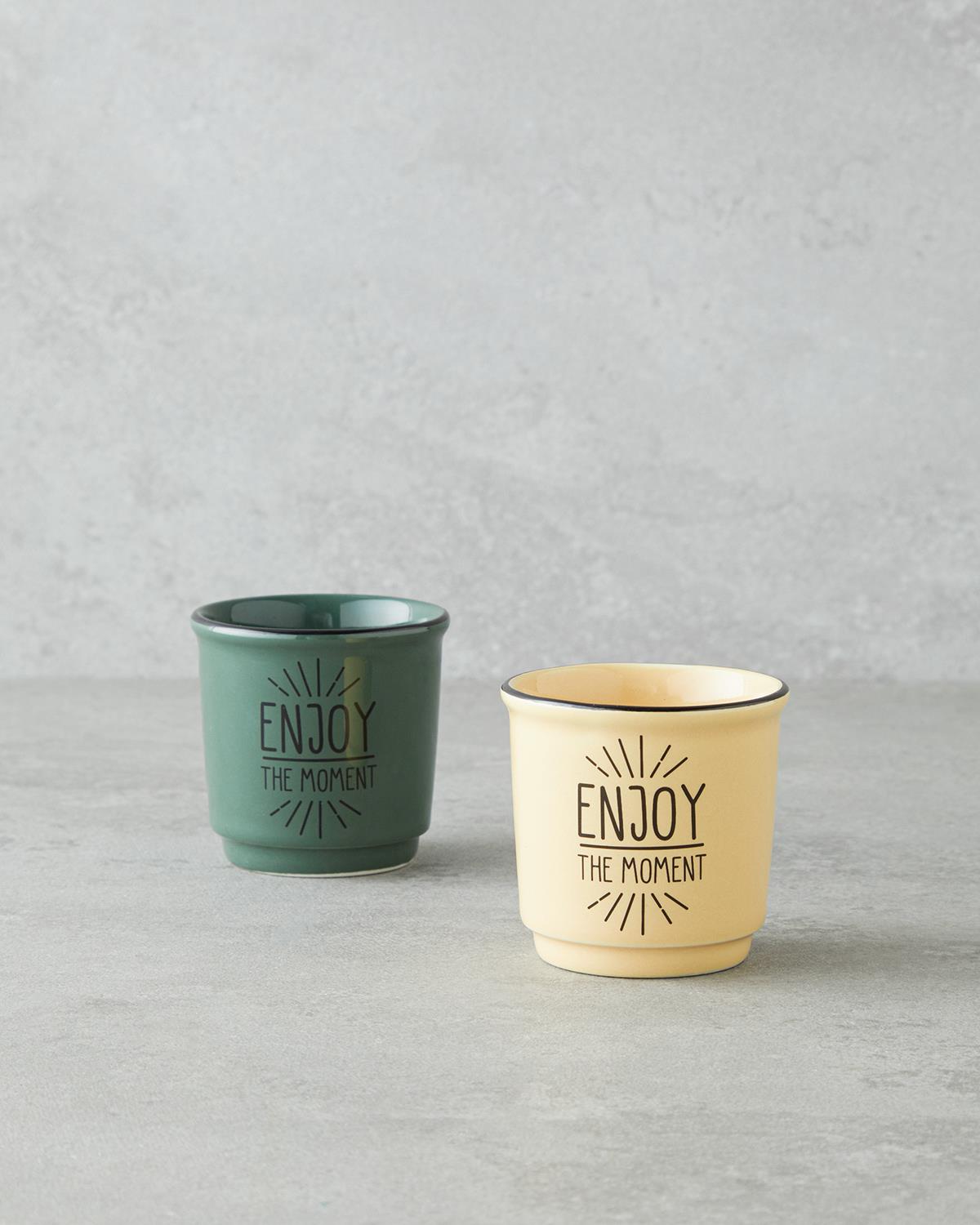Premium Bone Porcelain Espresso Cup Set   Two Piece   Green Yellow