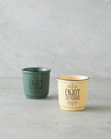 Premium Bone Porcelain Espresso Cup Set   Two Piece   Green Yellow