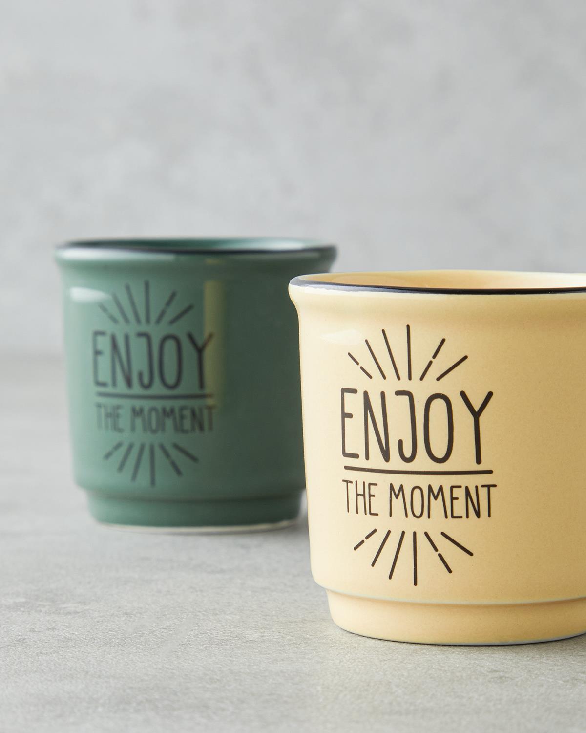 Premium Bone Porcelain Espresso Cup Set   Two Piece   Green Yellow