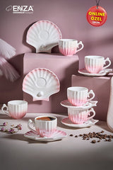 Enza Emerald Premium Turkish Porcelain Coffee & Espresso Cup Set - Set of 6 - TryAladdin