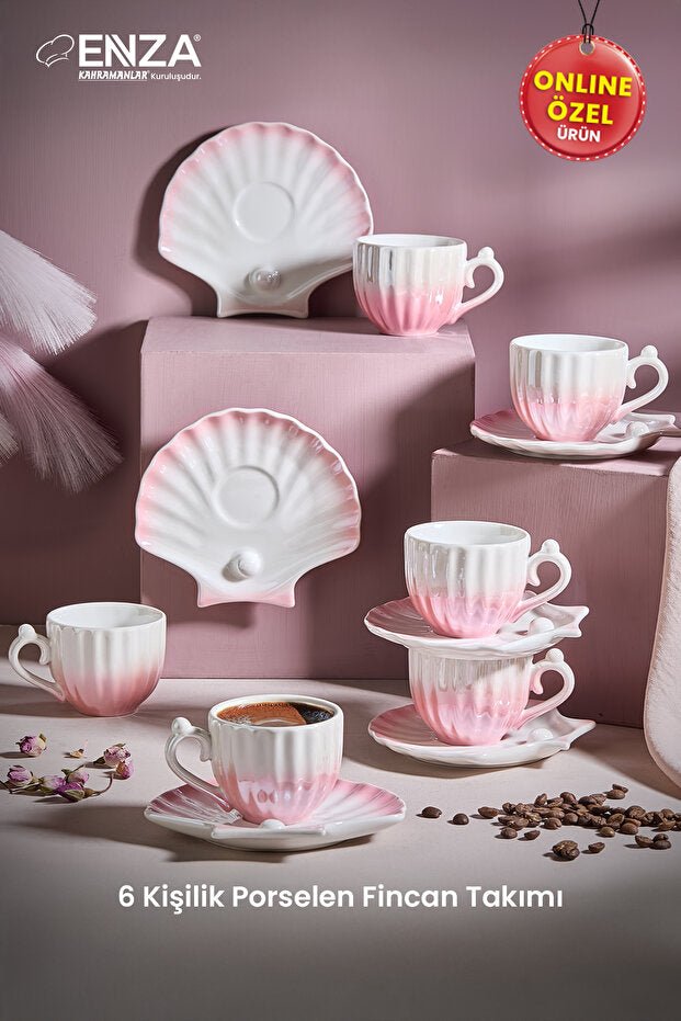 Enza Emerald Premium Turkish Porcelain Coffee & Espresso Cup Set - Set of 6 - TryAladdin