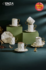 Enza Motto Premium Porcelain Turkish Coffee Cup Set - 6 Piece - TryAladdin