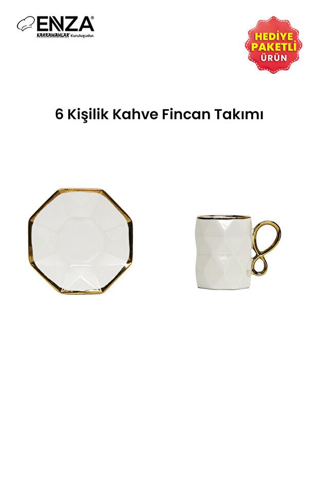 Enza Motto Premium Porcelain Turkish Coffee Cup Set - 6 Piece - TryAladdin