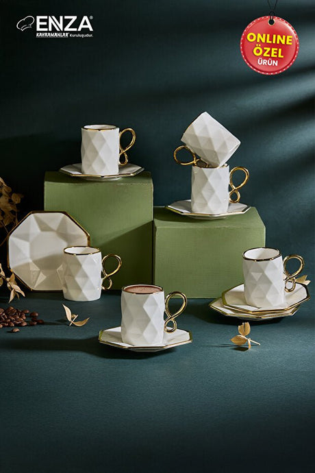 Enza Motto Premium Porcelain Turkish Coffee Cup Set - 6 Piece - TryAladdin