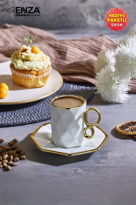 Enza Motto Premium Porcelain Turkish Coffee Cup Set - 6 Piece - TryAladdin